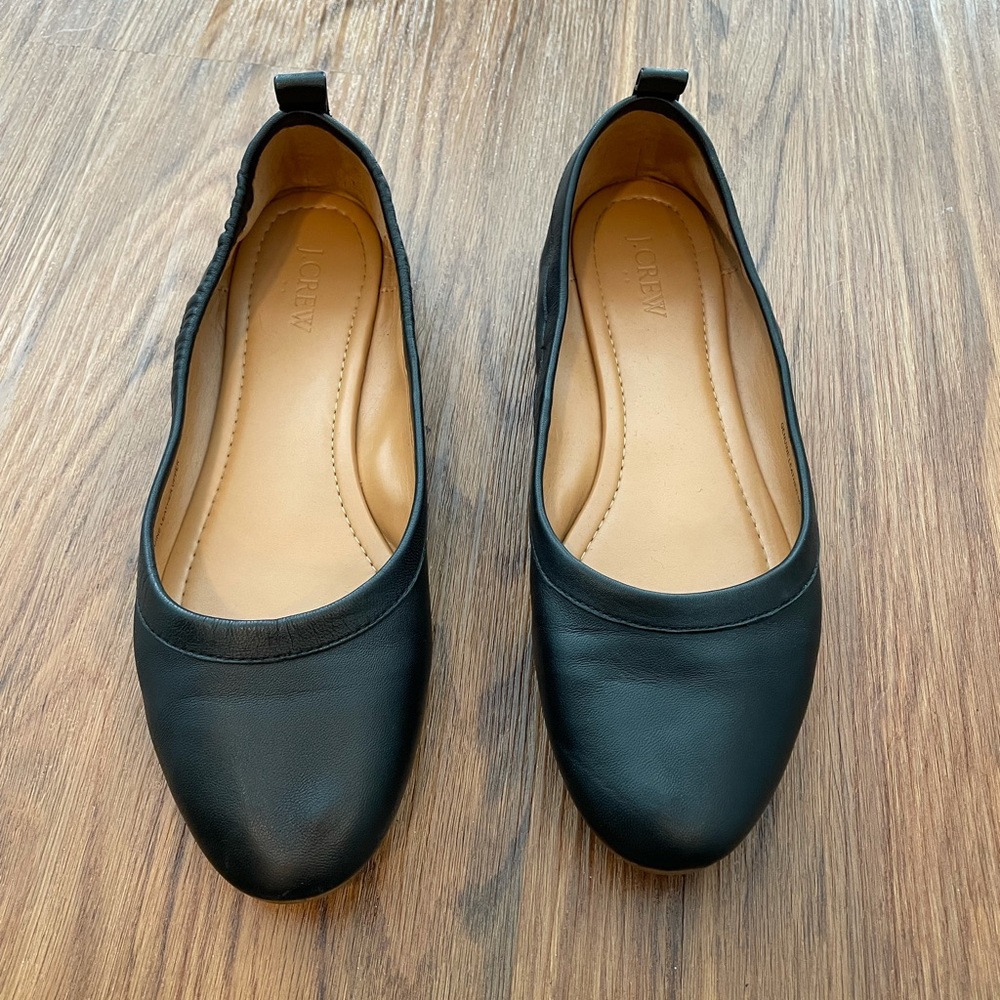 Black leather JCrew flats